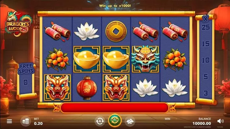 Dragon's Lucky 25 Mascot Gaming Slot Main Screen Reels