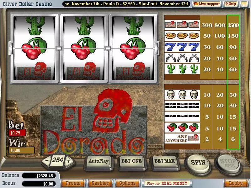 El Dorado Vegas Technology Slot Main Screen Reels