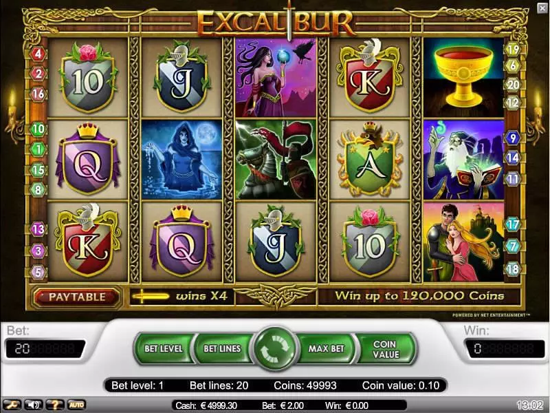 Excalibur NetEnt Slot Main Screen Reels