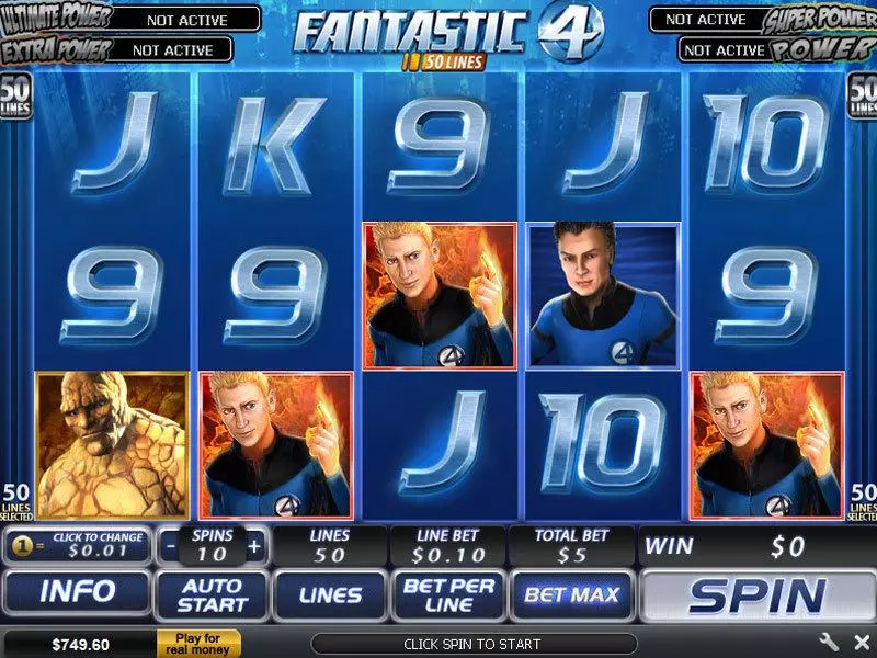 Fantastic Four 50 Line PlayTech Slot Main Screen Reels