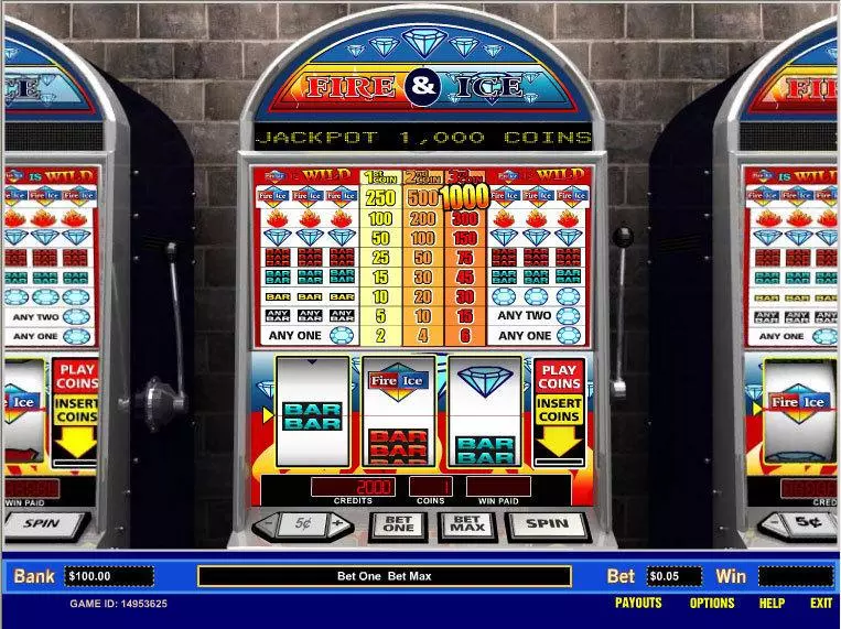 Fire and Ice 1 Line Parlay Slot Main Screen Reels