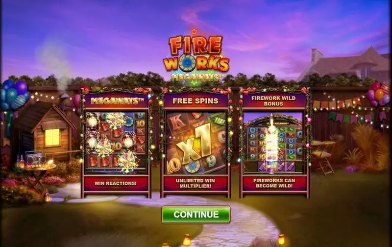 Fireworks Megaways Big Time Gaming Slot Introduction Screen