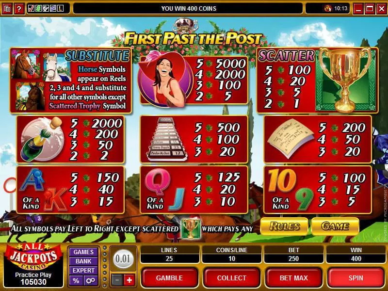 First Past The Post Microgaming Slot Info and Rules