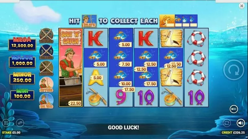 Fishin' Frenzy Even Bigger Fish Blueprint Gaming Slot Main Screen Reels