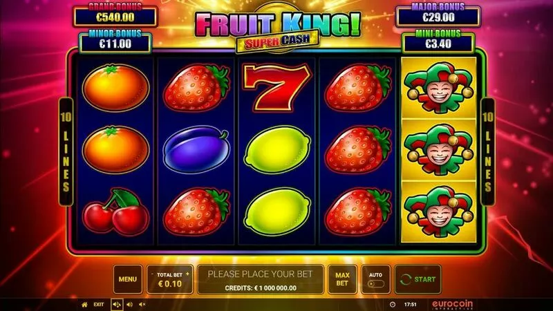 Fruit King Super Cash Greentube Slot Main Screen Reels