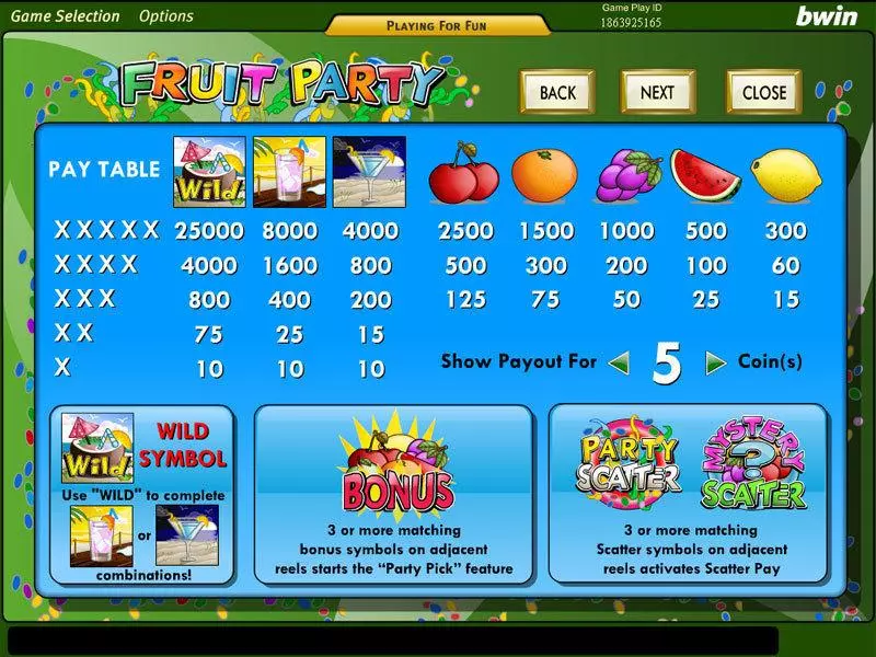 Fruit Party Amaya Slot Info and Rules