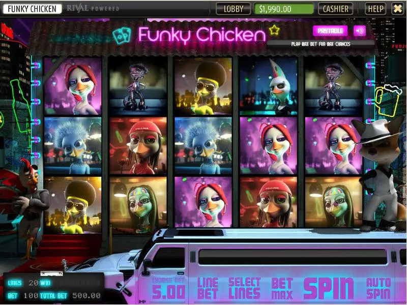 Funky Chicken Sheriff Gaming Slot Main Screen Reels