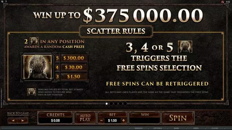 Game of Thrones - 15 Lines Microgaming Slot Info and Rules