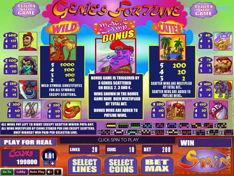 Genie's Fortune Wizard Gaming Slot Info and Rules
