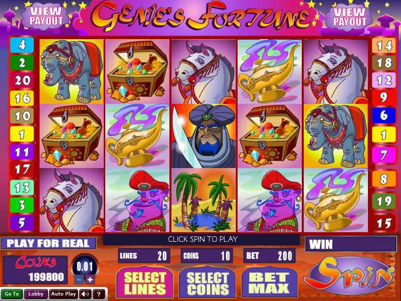 Genie's Fortune Wizard Gaming Slot Main Screen Reels