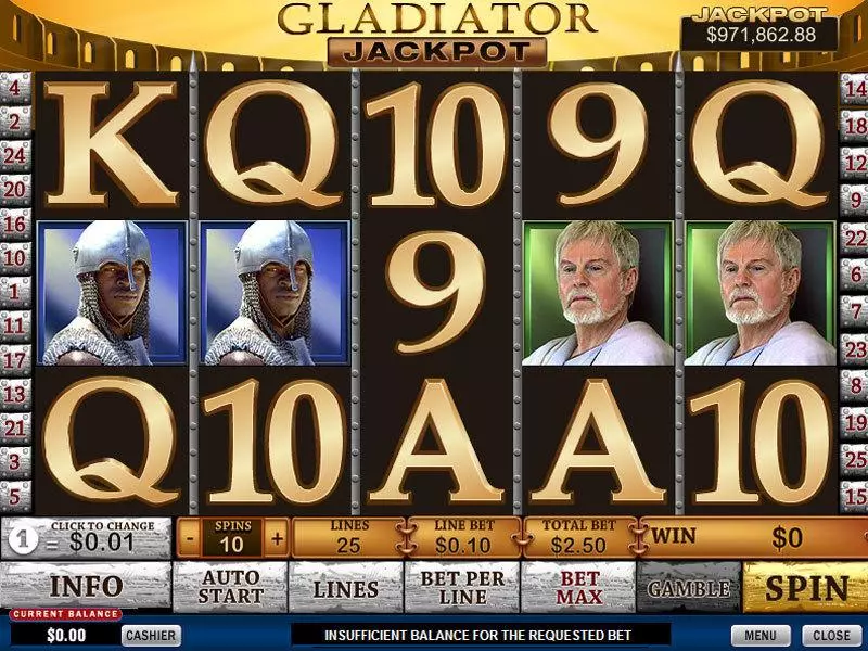 Gladiator Jackpot PlayTech Slot Main Screen Reels