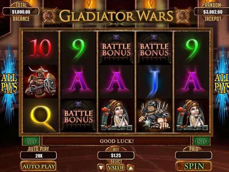 Gladiator Wars RTG Slot Main Screen Reels