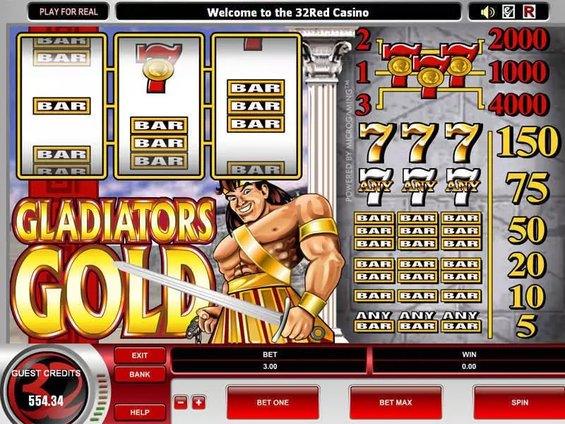 Gladiator's Gold Microgaming Slot Main Screen Reels
