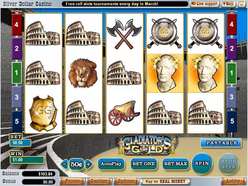 Gladiator's Gold WGS Technology Slot Main Screen Reels