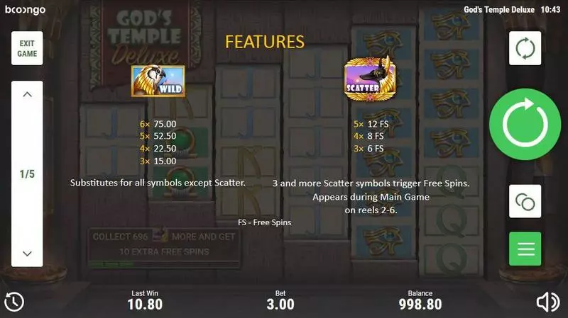 God's Temple Deluxe Booongo Slot Bonus 1