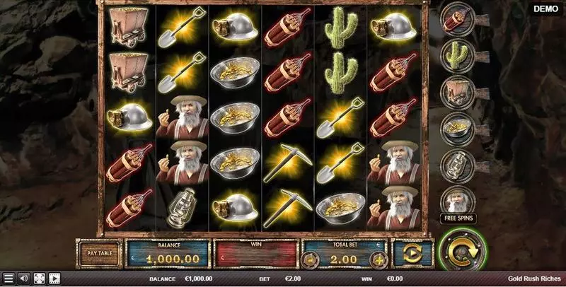 Gold Rush Riches Red Rake Gaming Slot Main Screen Reels
