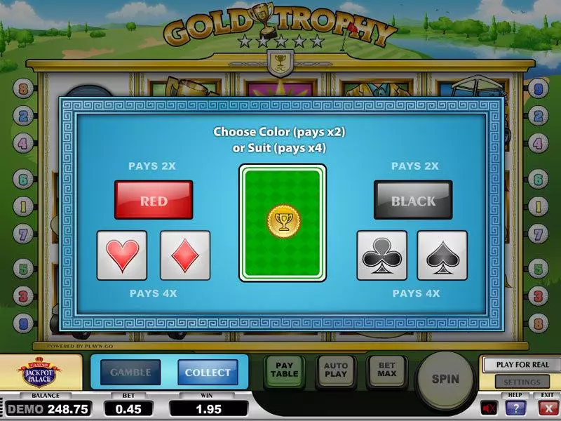 Gold Trophy Play'n GO Slot Gamble Screen