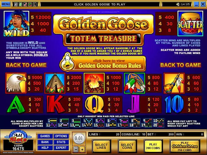 Golden Goose - Totem Treasure Microgaming Slot Info and Rules