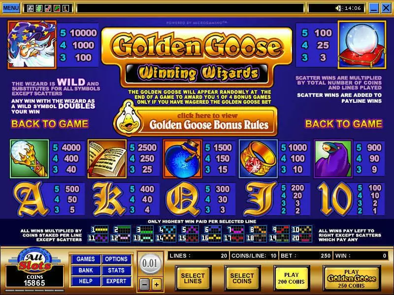 Golden Goose - Winning Wizards Microgaming Slot Info and Rules