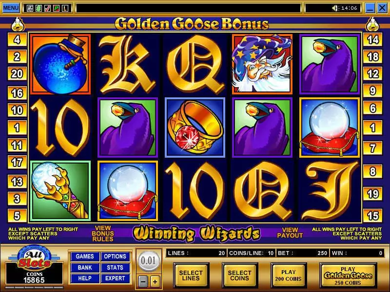 Golden Goose - Winning Wizards Microgaming Slot Main Screen Reels