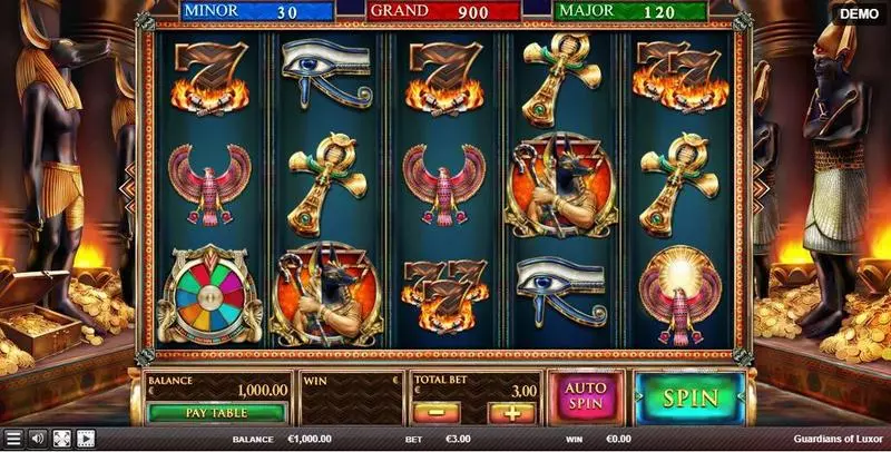 Guardians of Luxor Red Rake Gaming Slot Main Screen Reels