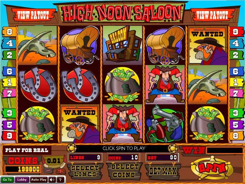 High Noon Saloon Wizard Gaming Slot Main Screen Reels
