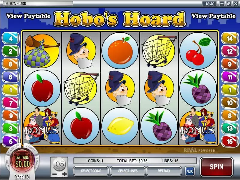 Hobo's Hoard Rival Slot Main Screen Reels