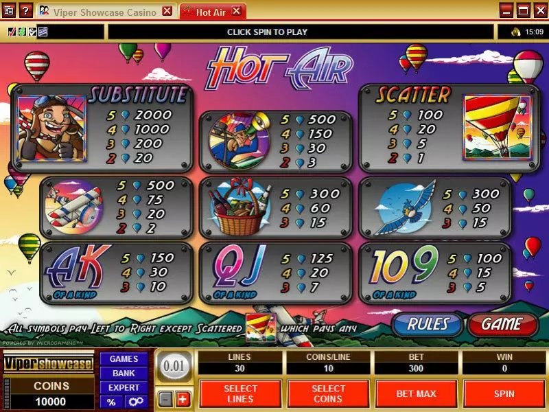 Hot Air Microgaming Slot Info and Rules