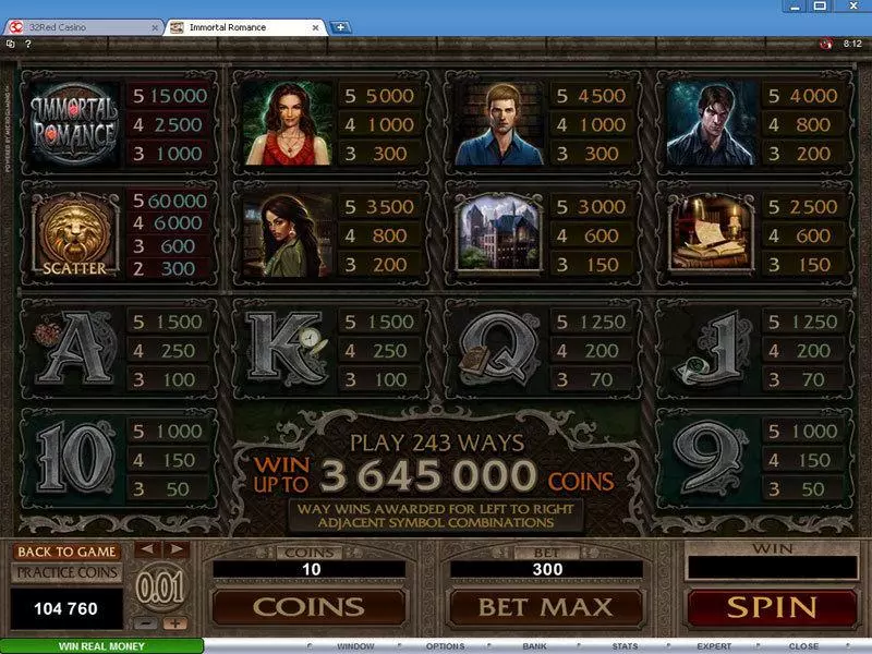 Immortal Romance Microgaming Slot Info and Rules
