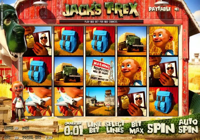Jack's T-Rex Sheriff Gaming Slot Main Screen Reels