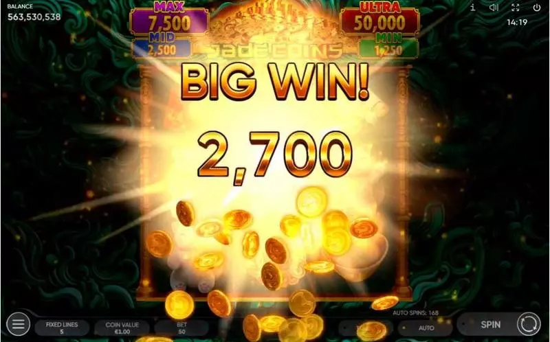 Jade Coins Endorphina Slot Winning Screenshot