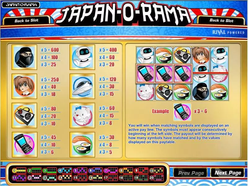 Japan-O-Rama Rival Slot Info and Rules