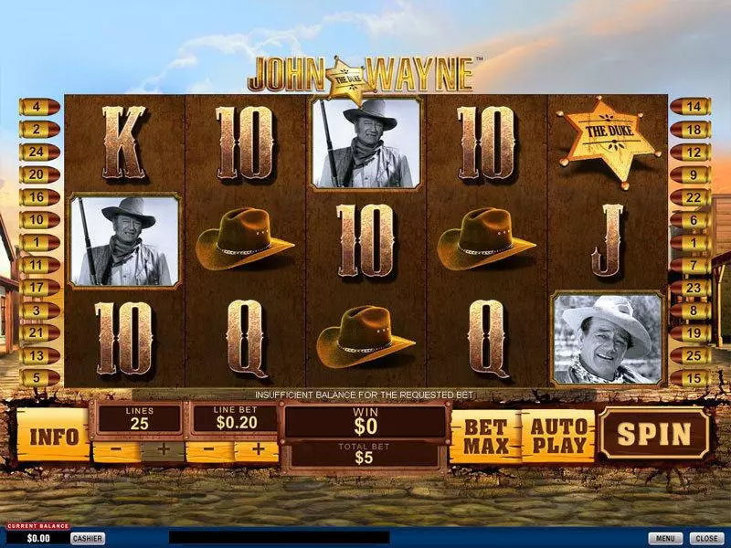 John Wayne PlayTech Slot Main Screen Reels