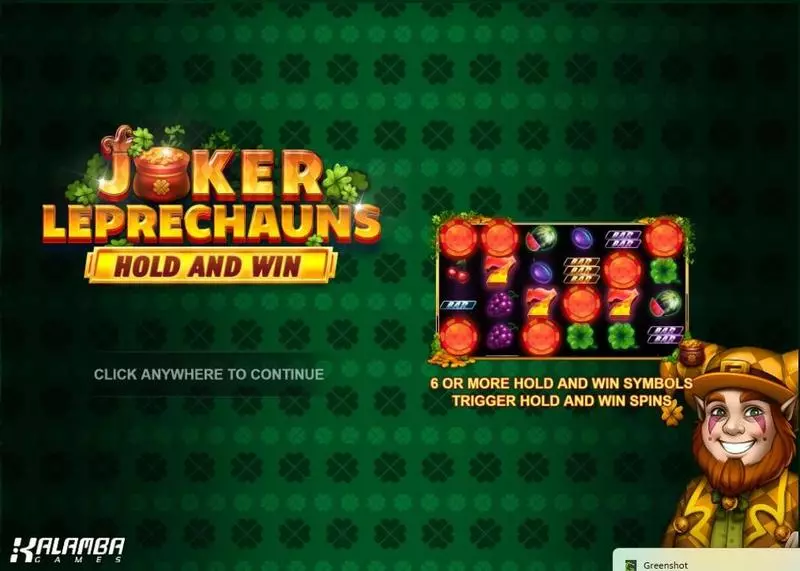Joker Leprechauns Hold and Win Kalamba Games Slot Introduction Screen