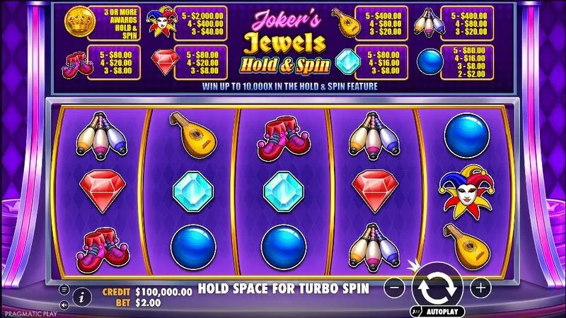 Joker’s Jewels Hold & Spin Pragmatic Play Slot Main Screen Reels
