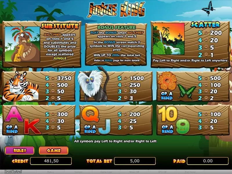 Jungle King bwin.party Slot Info and Rules