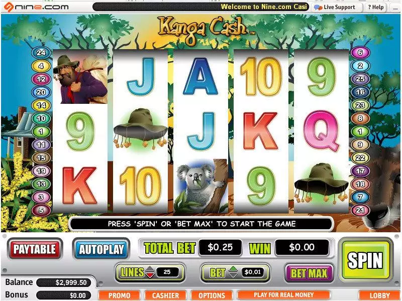 Kanga Cash Vegas Technology Slot Main Screen Reels