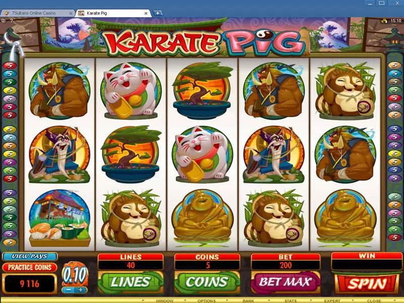 Karate Pig Microgaming Slot Main Screen Reels