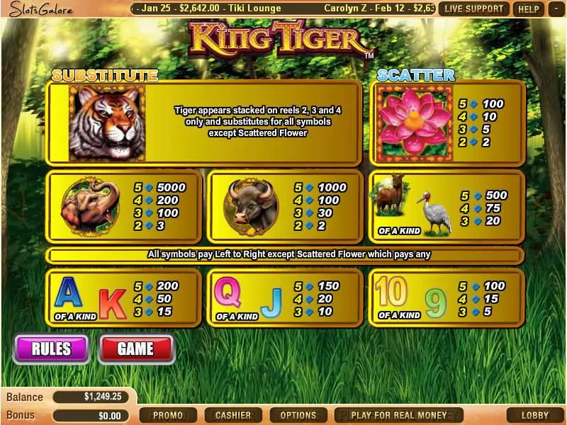 King Tiger WGS Technology Slot Info and Rules