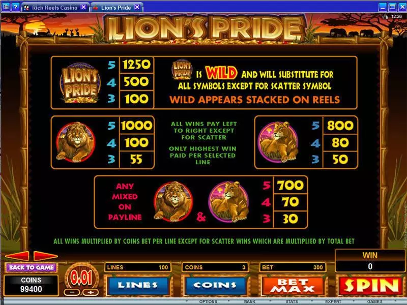 Lion's Pride Microgaming Slot Info and Rules