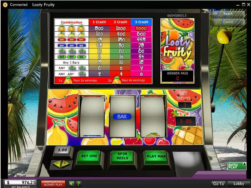 Looty Fruity 888 Slot Main Screen Reels
