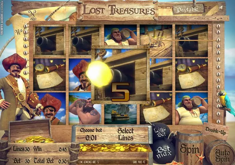 Lost Treasures Sheriff Gaming Slot Main Screen Reels