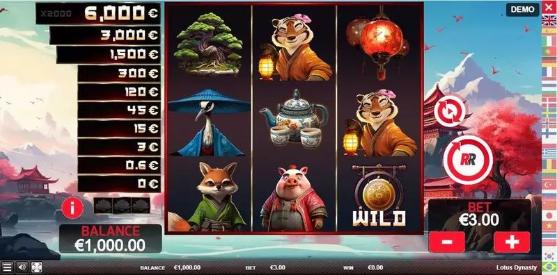 Lotus Dynasty Red Rake Gaming Slot Main Screen Reels