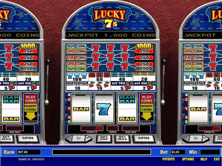 Lucky 7's 5 Line Parlay Slot Main Screen Reels