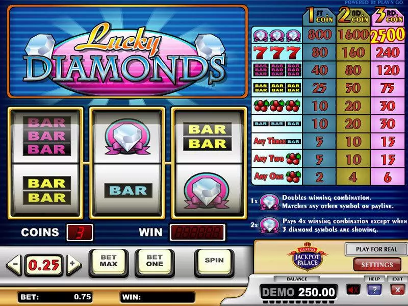 Lucky Diamonds Play'n GO Slot Main Screen Reels
