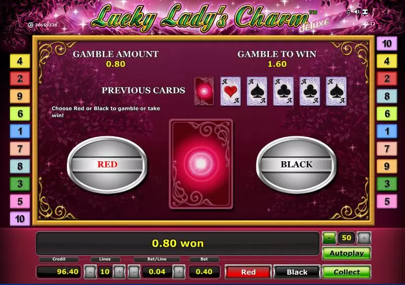 Lucky Lady's Charm - Deluxe Novomatic Slot Gamble Screen