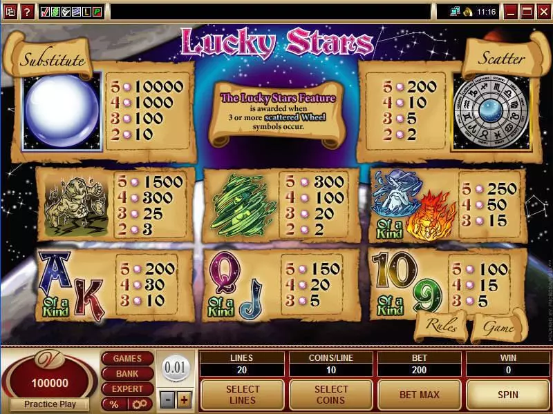 Lucky Stars Microgaming Slot Info and Rules