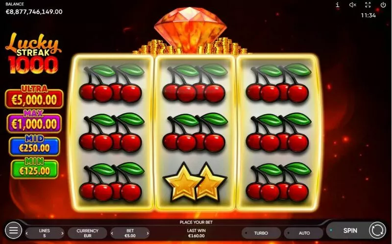 Lucky Streak 1000 Endorphina Slot Main Screen Reels