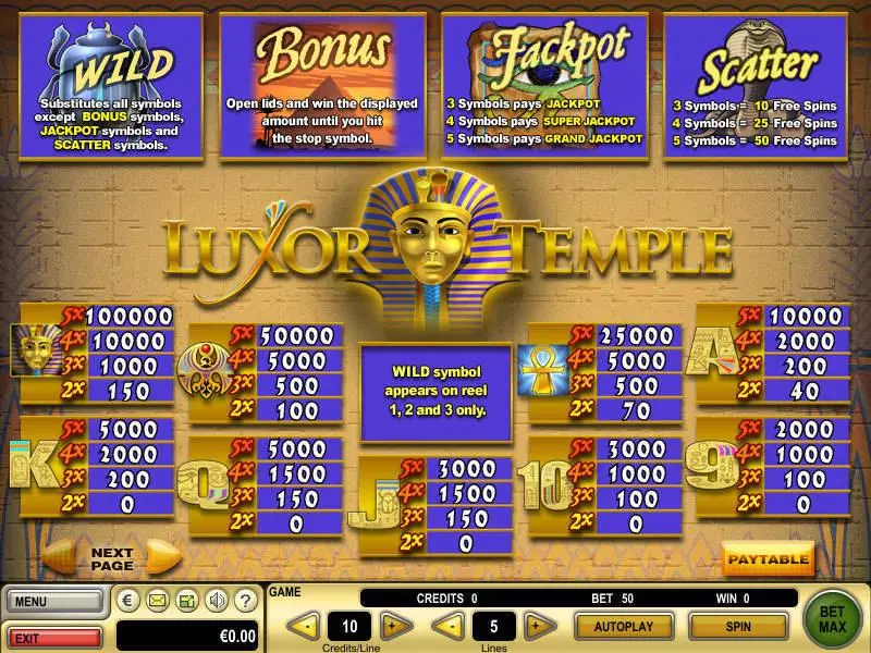 Luxor Temple GTECH Slot Info and Rules