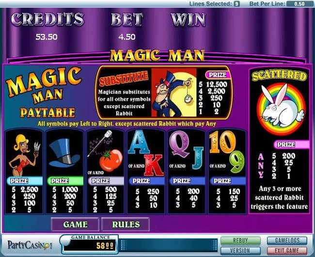 Magic Man bwin.party Slot Info and Rules
